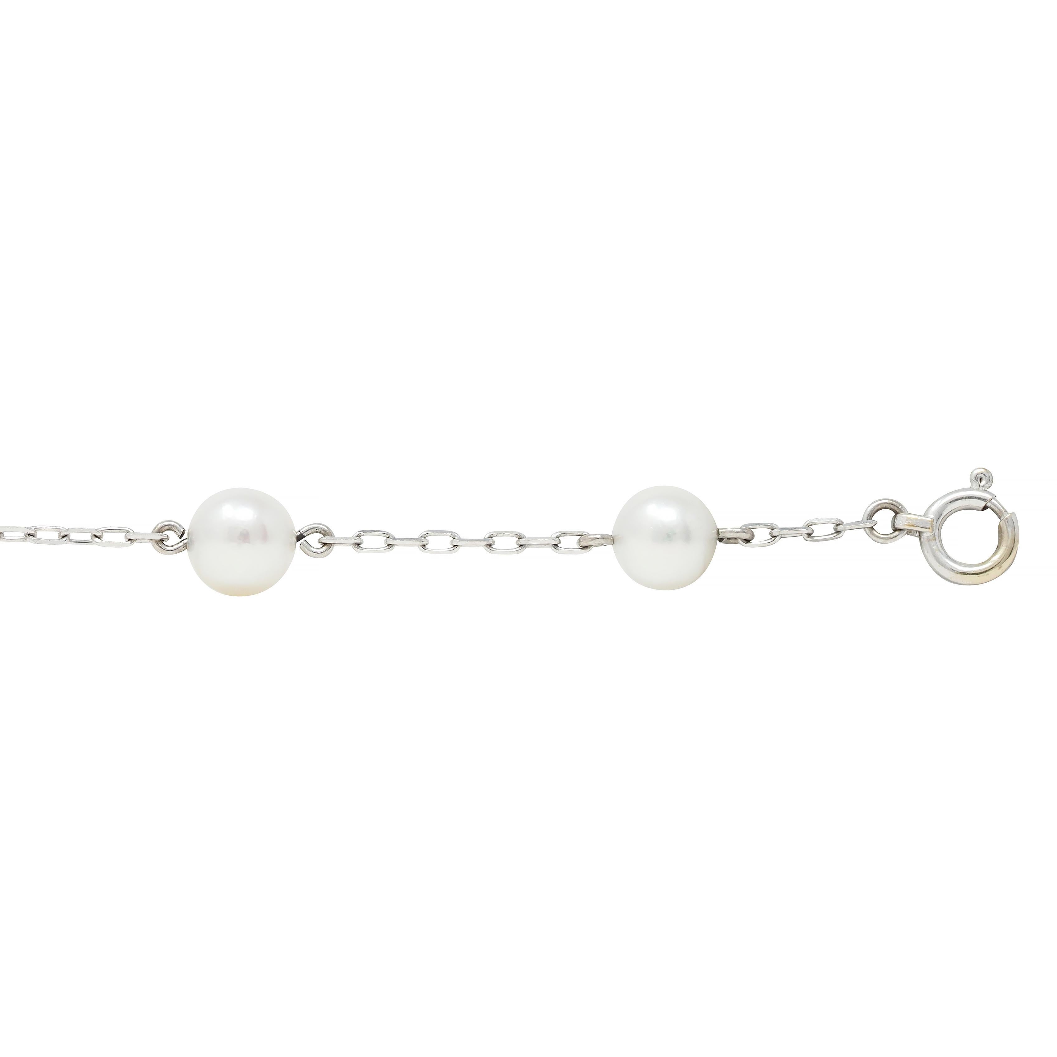 Women's or Men's Mikimoto Cultured Pearl 18 Karat White Gold Vintage Beaded Link Bracelet