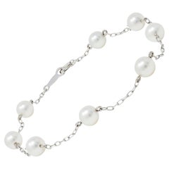 Mikimoto Cultured Pearl 18 Karat White Gold Retro Beaded Link Bracelet