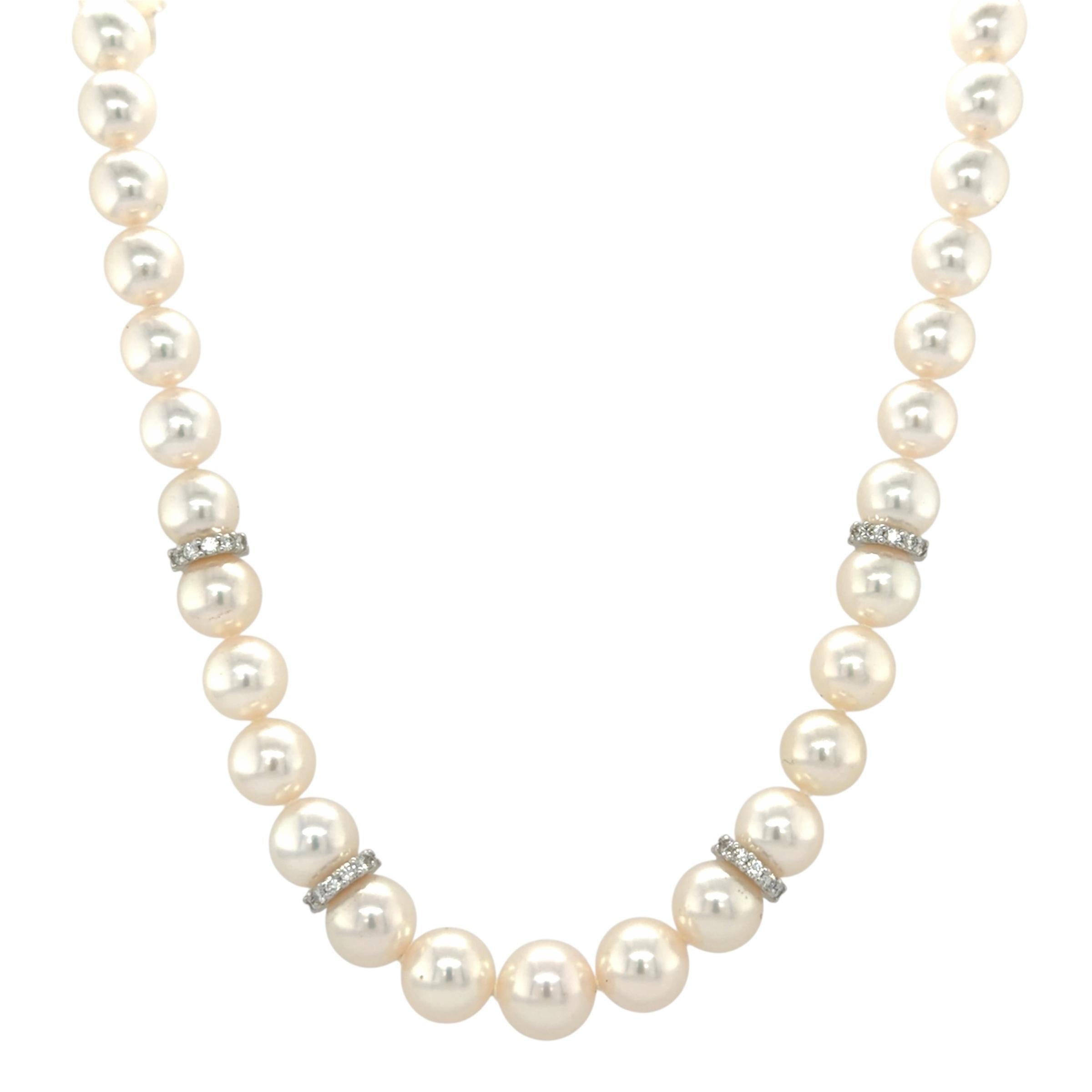 Taglio brillante Mikimoto, collana di perle coltivate e diamanti in vendita