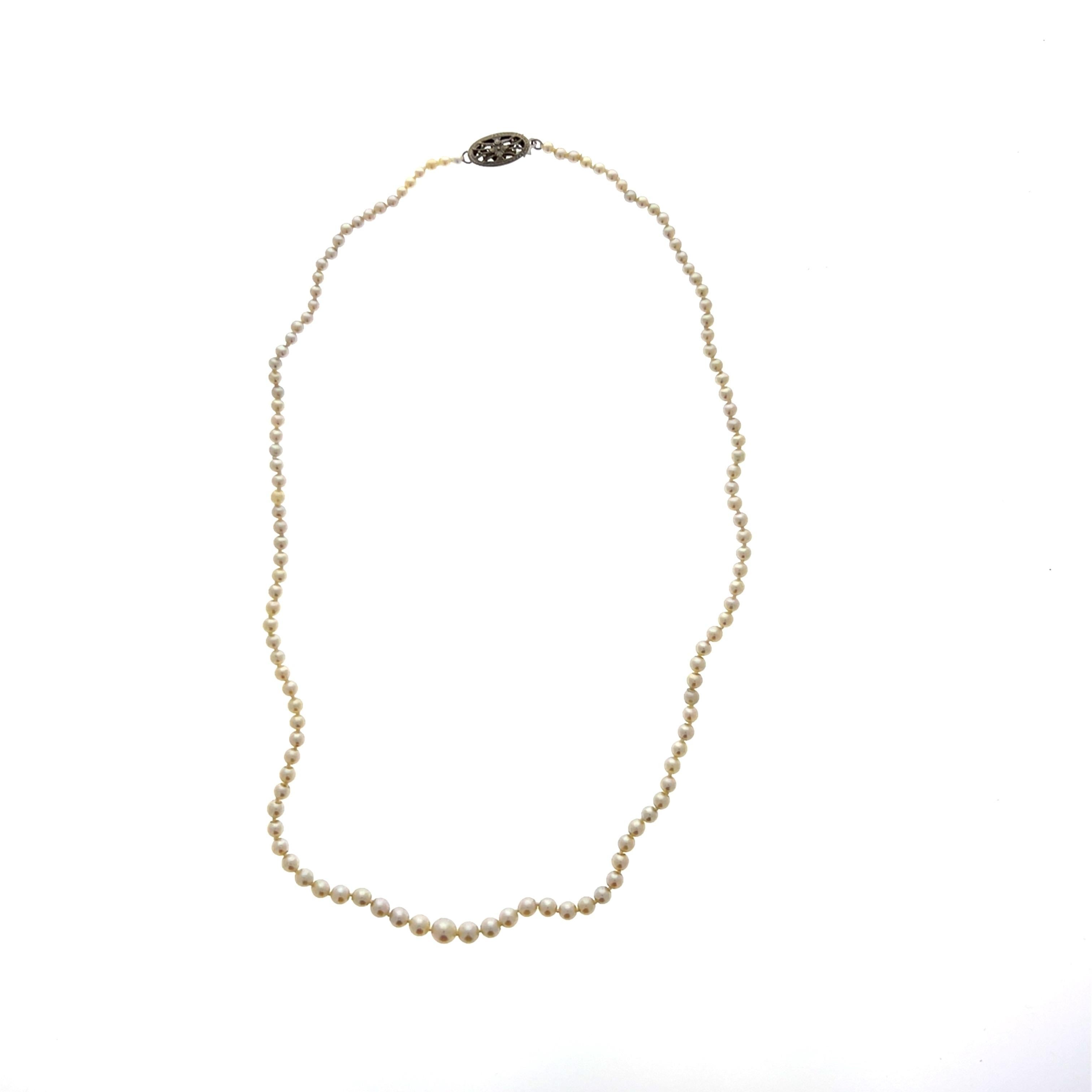 Mikimoto Cultured Pearl and Sterling Silver Graduated Necklace 1930s For Sale