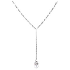 Retro Mikimoto Cultured Pearl Diamond Drop Necklace Estate 18 Karat White Gold Jewelry