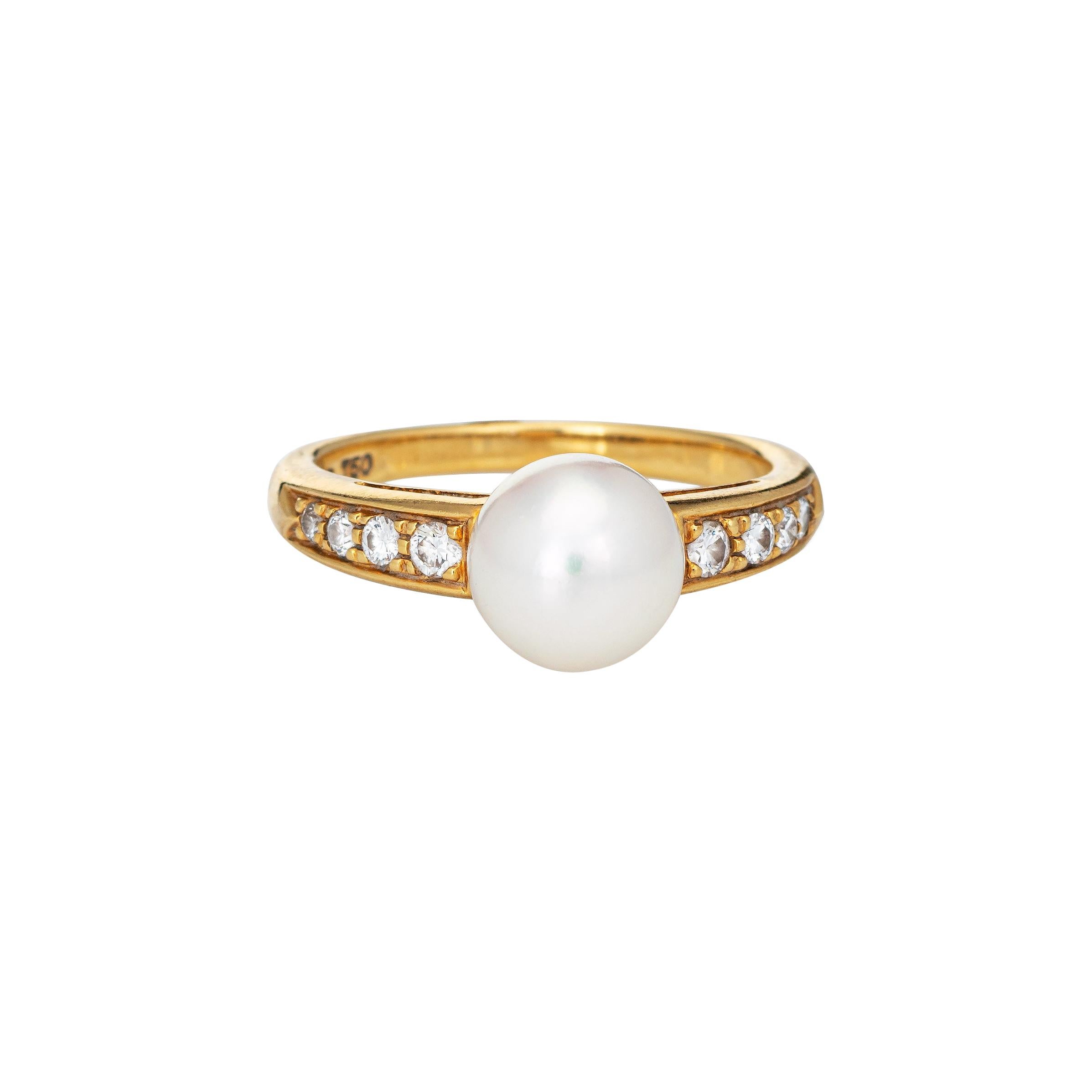 Mikimoto Cultured Pearl Diamond Ring Estate 18k Yellow Gold Vintage Jewelry