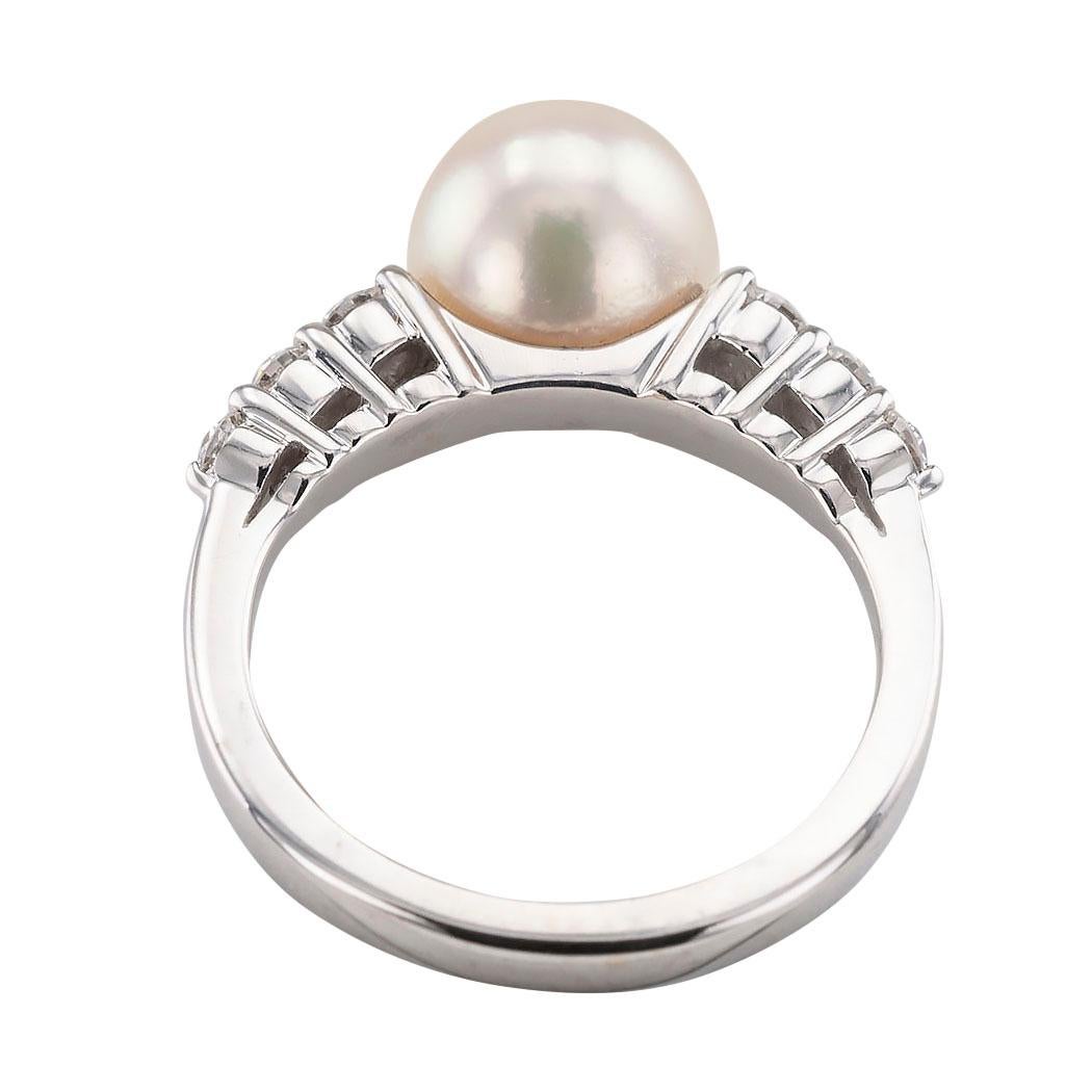 Contemporary Mikimoto Cultured Pearl Diamond White Gold Ring