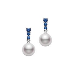 Mikimoto Cultured Pearl Earrings with Blue Sapphire in 18 Karat Gold PEA642SW