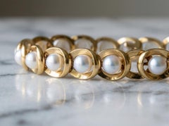 Mikimoto Cultured Pearl Link Bracelet in 14K Yellow Gold