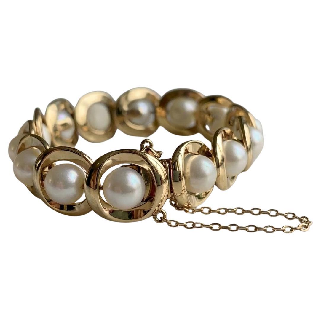 Bracelet à maillons en or jaune 14K et perles de culture de Mikimoto