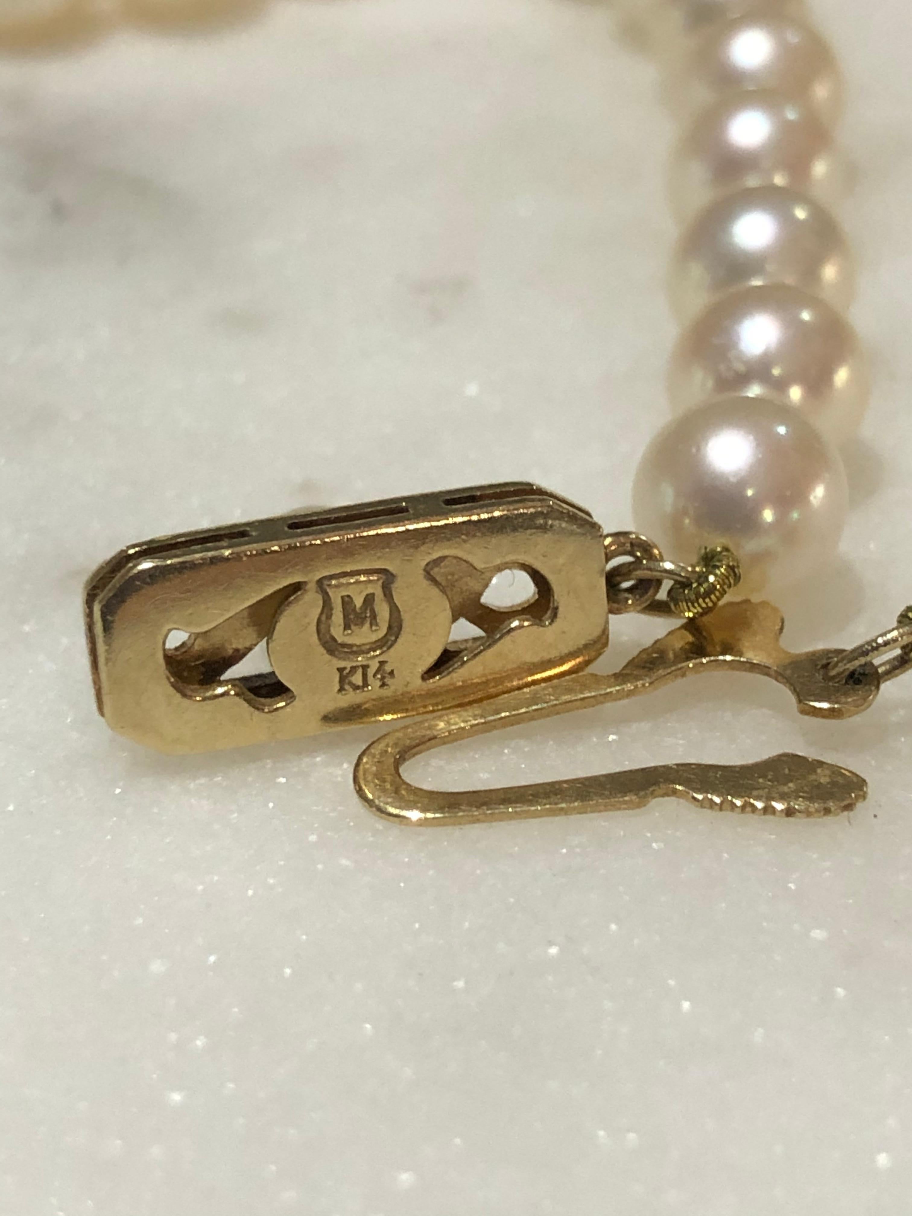 Mikimoto Zuchtperlen-Halskette Strang Oper 14 Karat Gold im Zustand „Gut“ in Torrance, CA