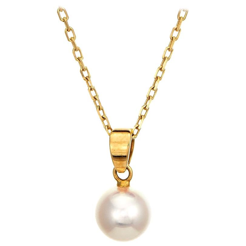 Mikimoto Cultured Pearl Pendant Necklace Estate 18 Karat Yellow Gold Jewelry