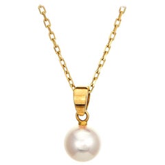 Mikimoto Cultured Pearl Pendant Necklace Estate 18 Karat Yellow Gold Jewelry