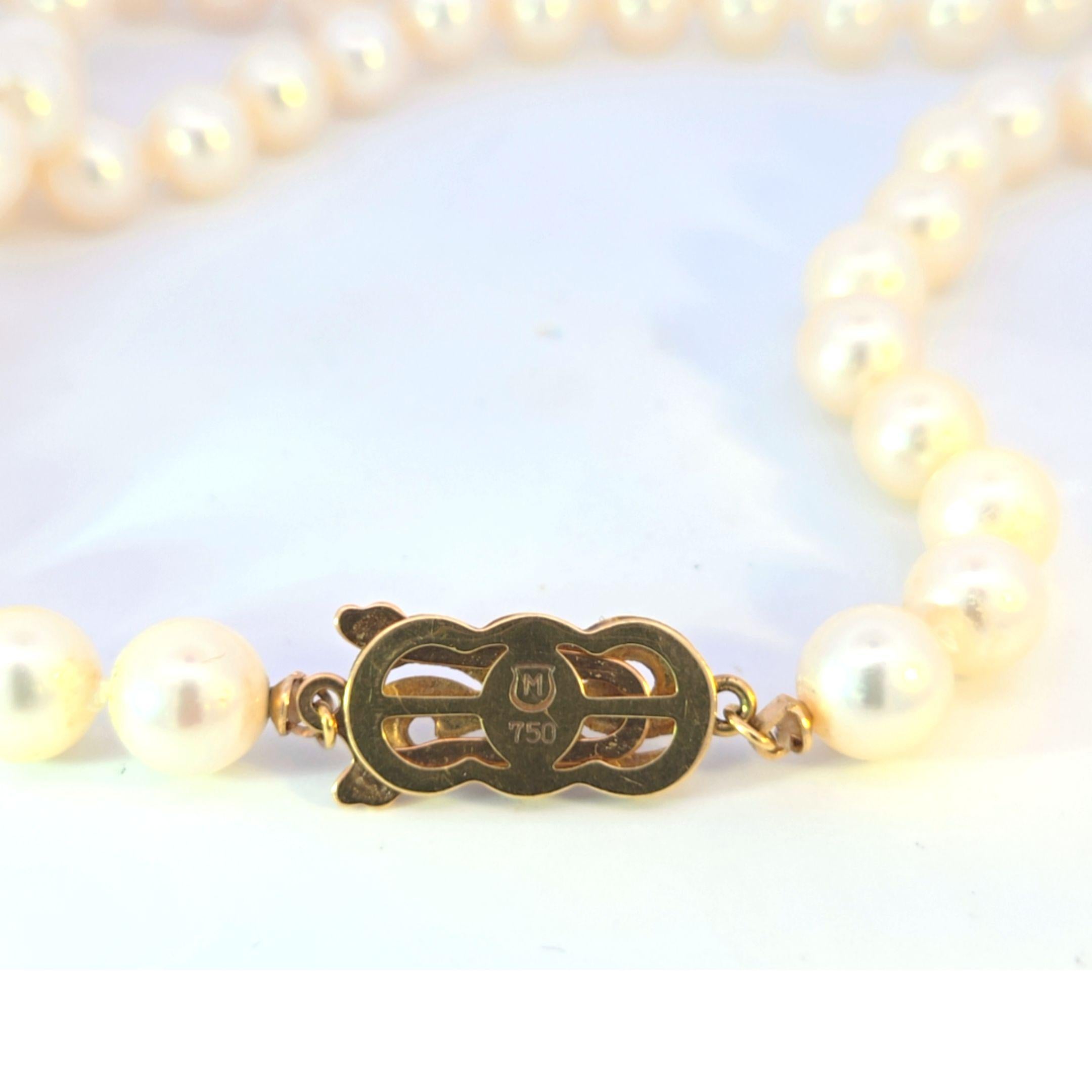 Filo di perle coltivate Mikimoto con chiusura in oro giallo 18 carati in vendita 1