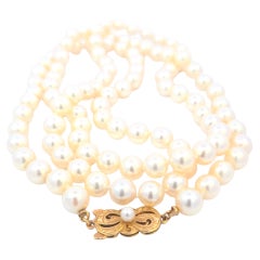 Mikimoto Cultured Pearl Strand with 18 Karat Yellow Gold Clasp