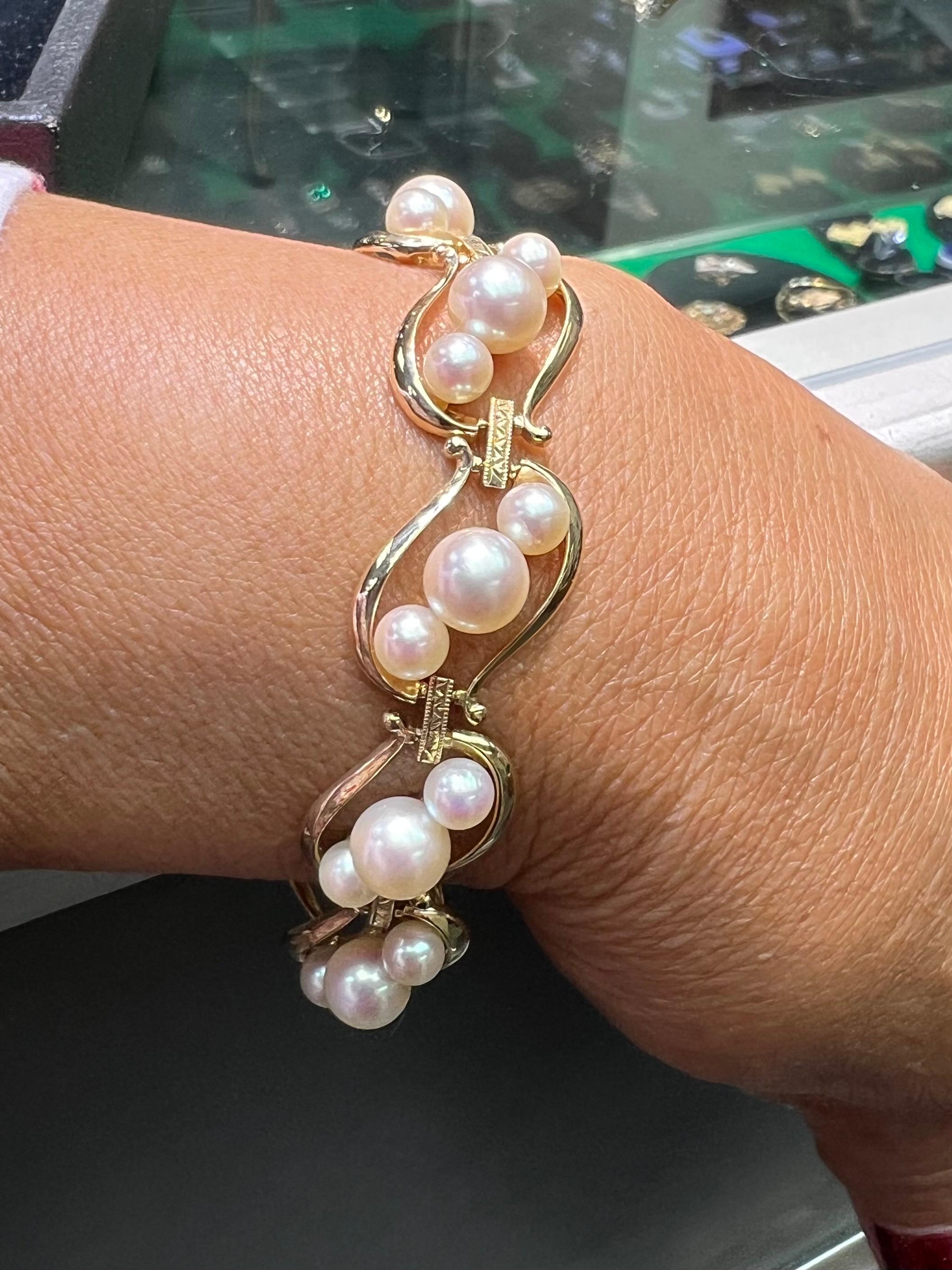 Mikimoto Cultured Pearl Yellow Gold Link Bracelet 1