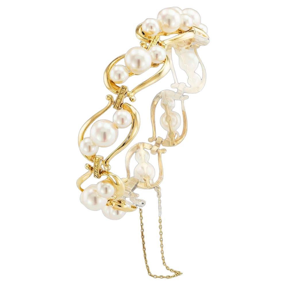 Mikimoto Cultured Pearl Yellow Gold Link Bracelet
