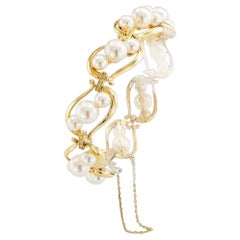 Retro Mikimoto Cultured Pearl Yellow Gold Link Bracelet