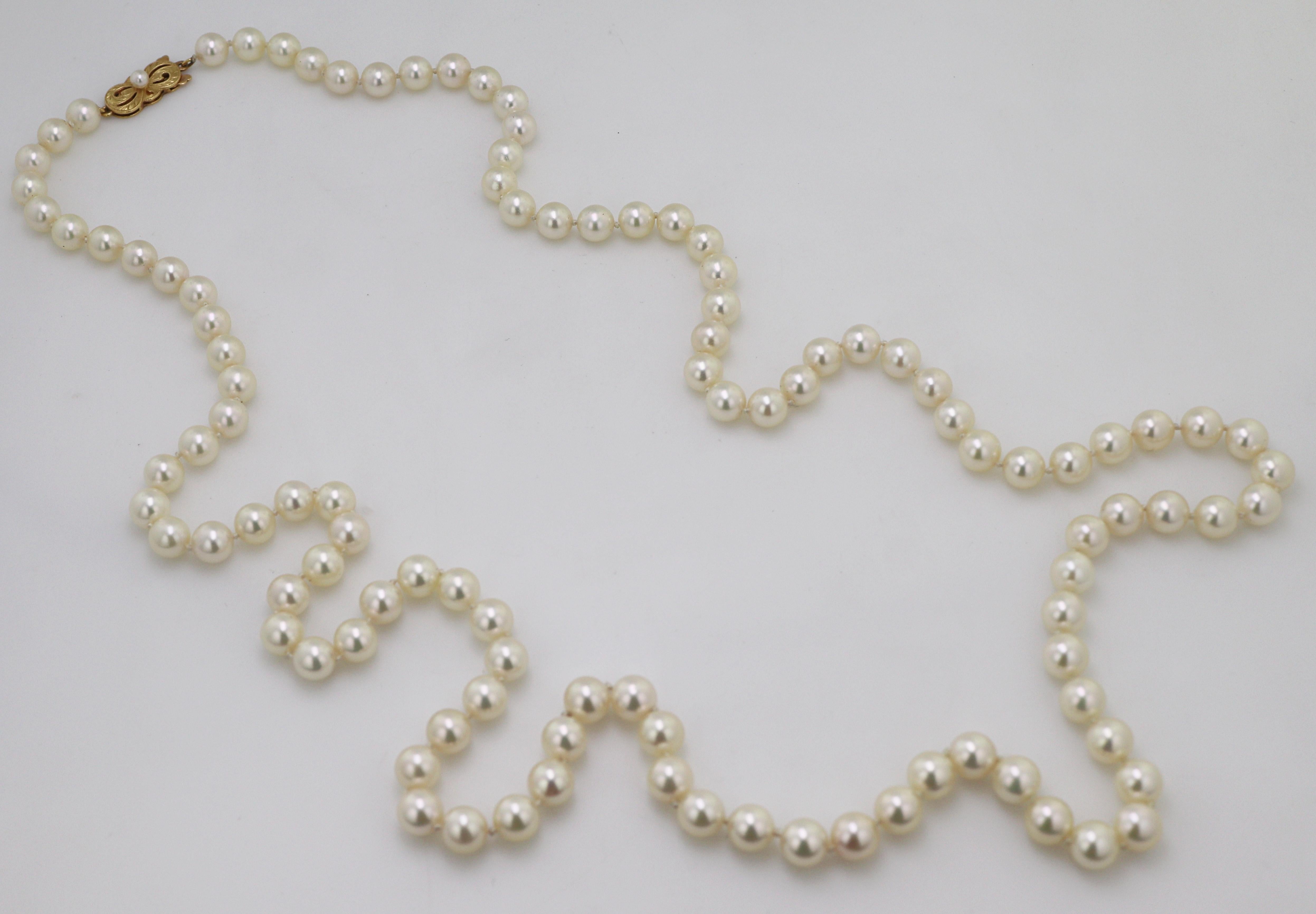 Mikimoto Cultured Pearl, Yellow Gold Necklace and Earrings Suite 5