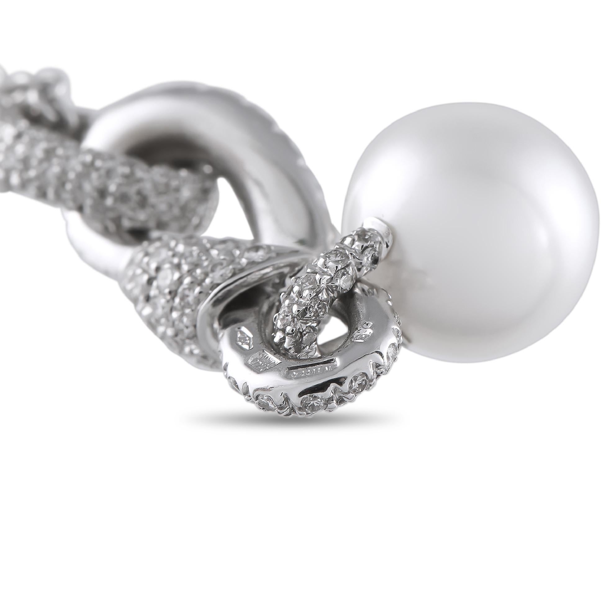 Mikimoto Desmos 18K White Gold 1.35ct Diamond and Pearl Necklace In New Condition For Sale In Southampton, PA