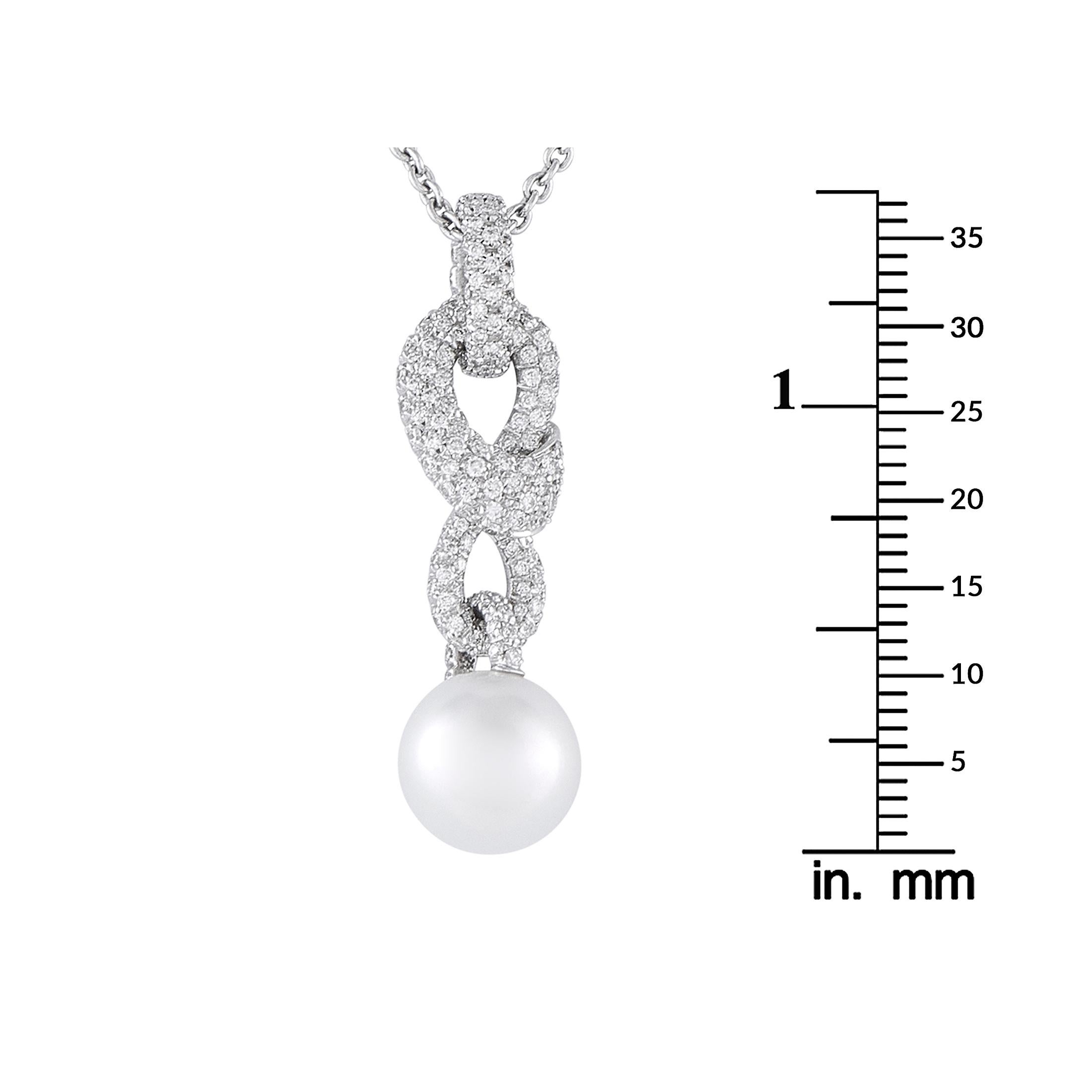 Women's Mikimoto Desmos 18K White Gold 1.35ct Diamond and Pearl Necklace For Sale