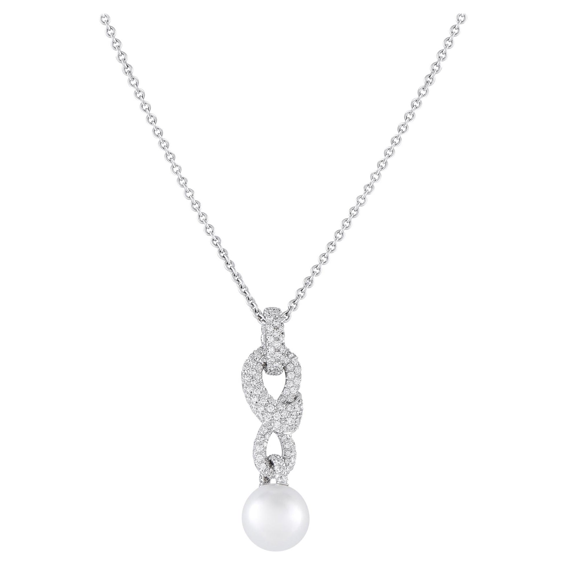 Mikimoto Desmos 18K Weißgold 1,35ct Diamant und Perlenkette