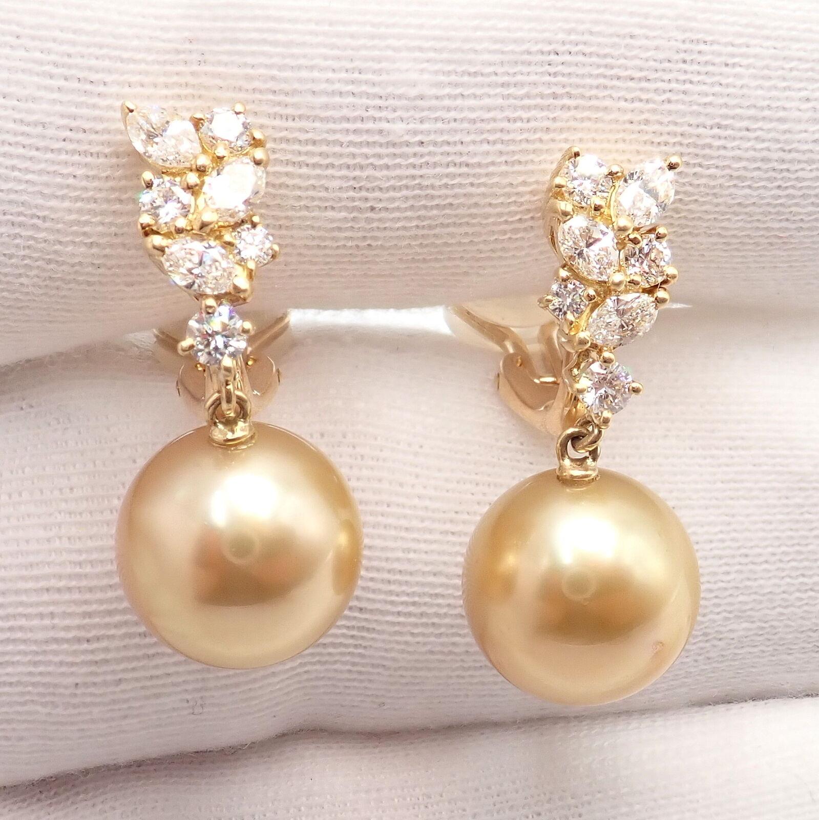 Mikimoto Diamond 11.5mm Golden South Sea Pearl Yellow Gold Earrings In Excellent Condition In Holland, PA