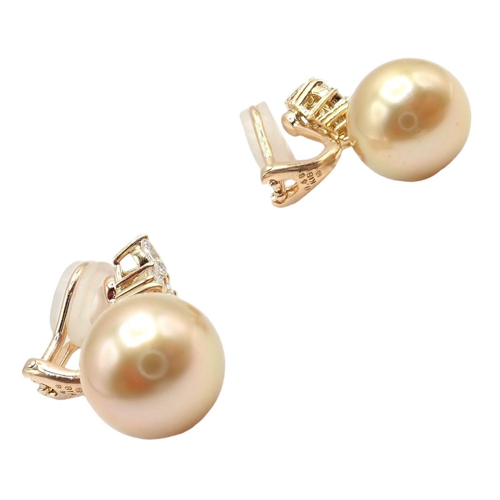 Women's or Men's Mikimoto Diamond 11.5mm Golden South Sea Pearl Yellow Gold Earrings