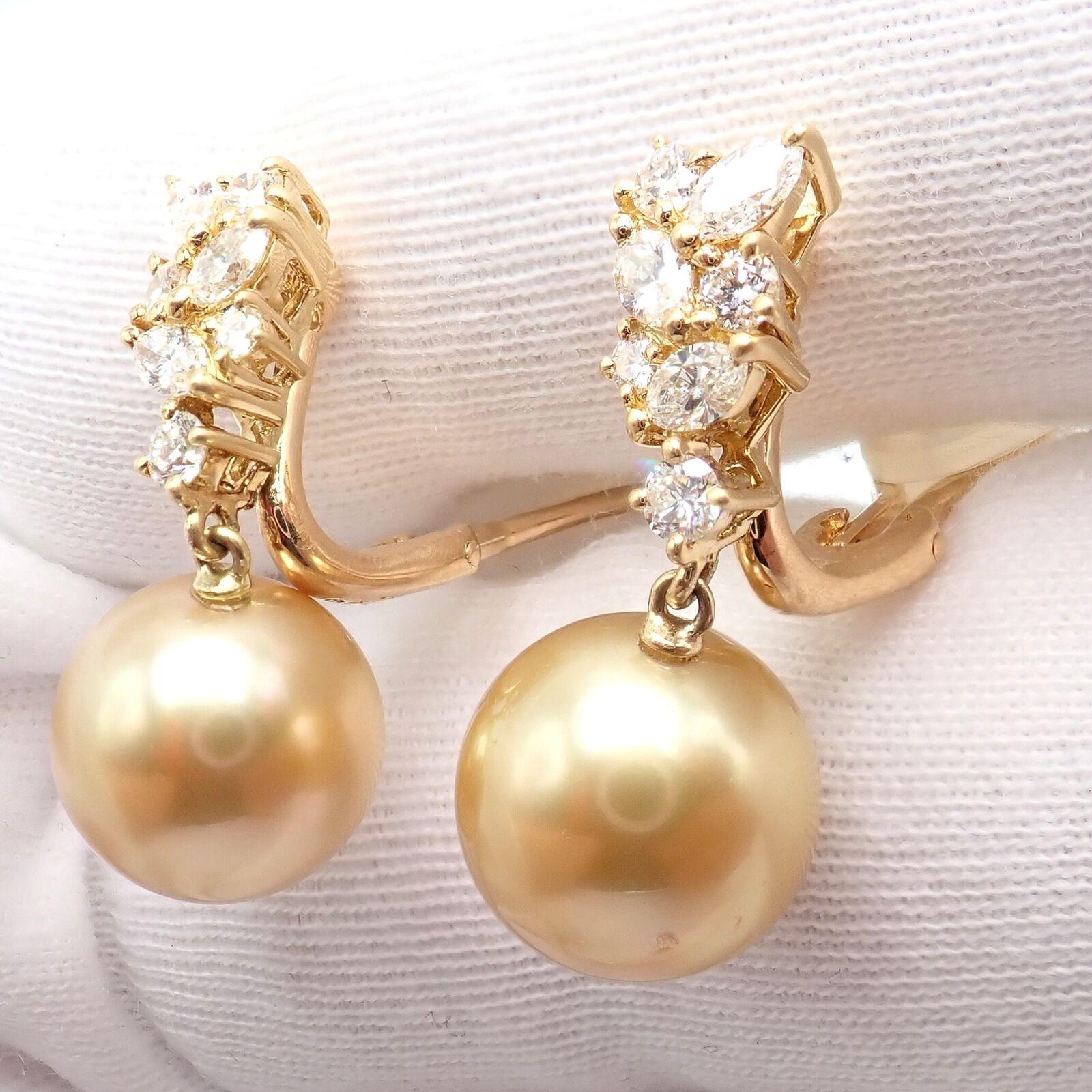 Mikimoto Diamond 11.5mm Golden South Sea Pearl Yellow Gold Earrings 1