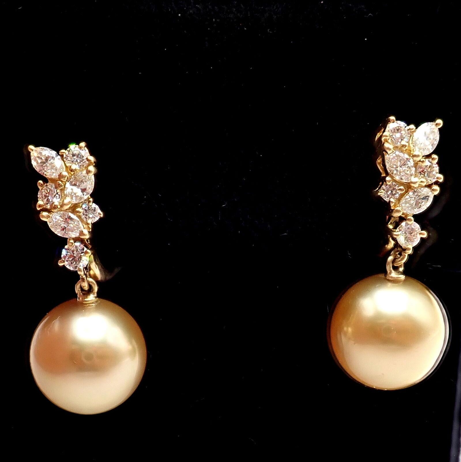 Mikimoto Diamond 11.5mm Golden South Sea Pearl Yellow Gold Earrings 2