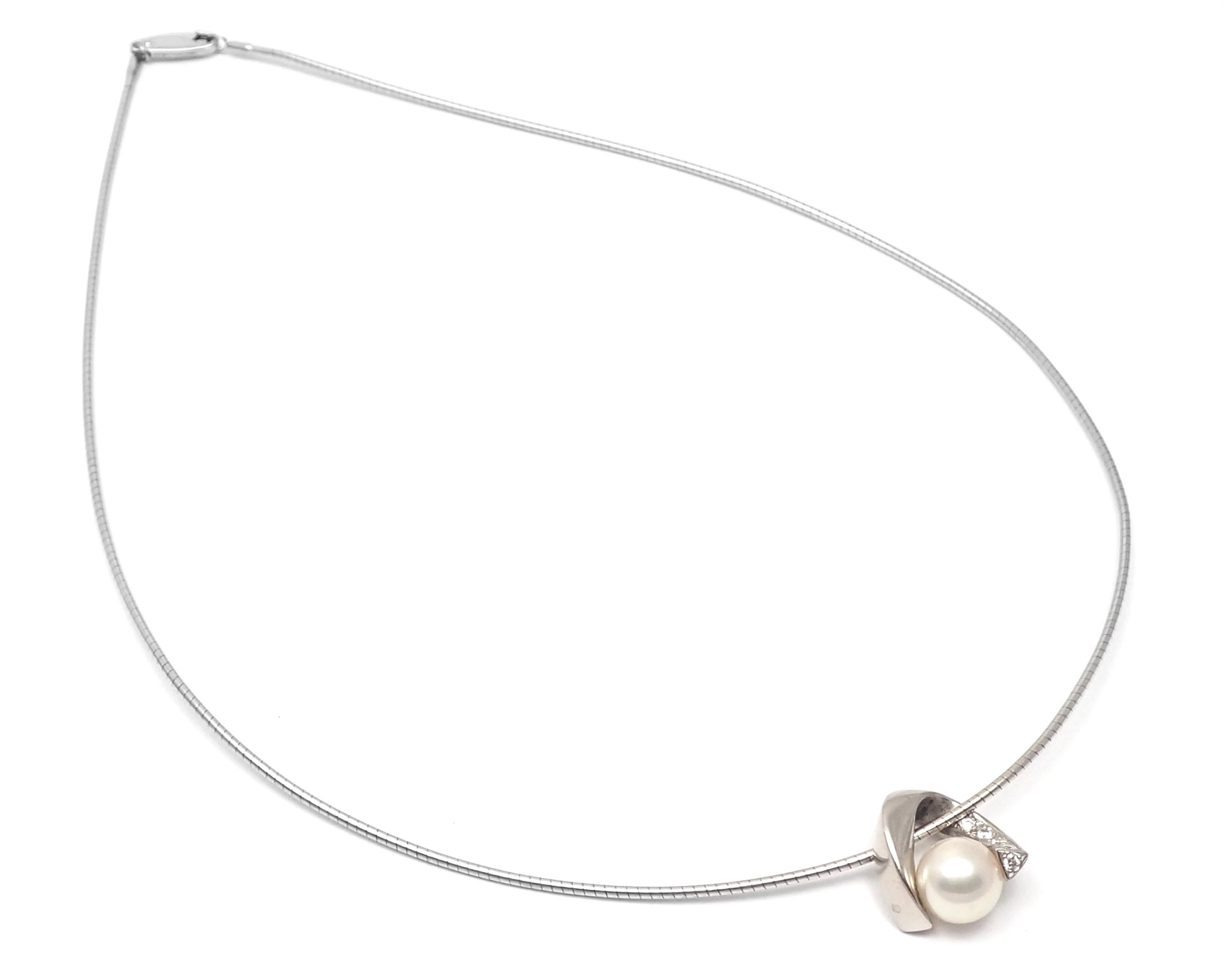 Mikimoto Diamond Akoya Cultured Pearl Platinum Pendant White Gold Chain Necklace For Sale 5