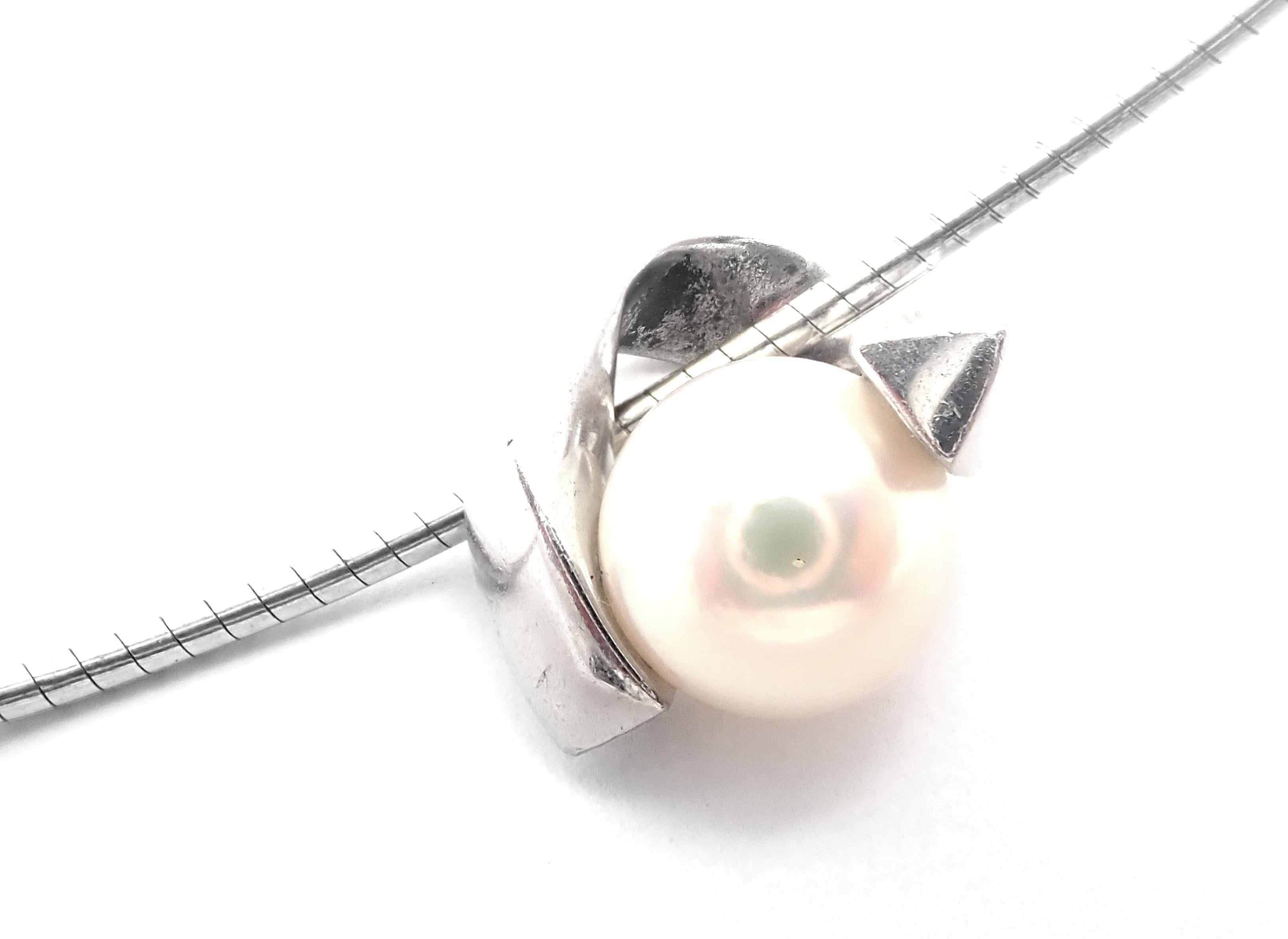 Mikimoto Diamant Akoya Zuchtperle Platin Anhänger Weißgold Kette Halskette im Angebot 1