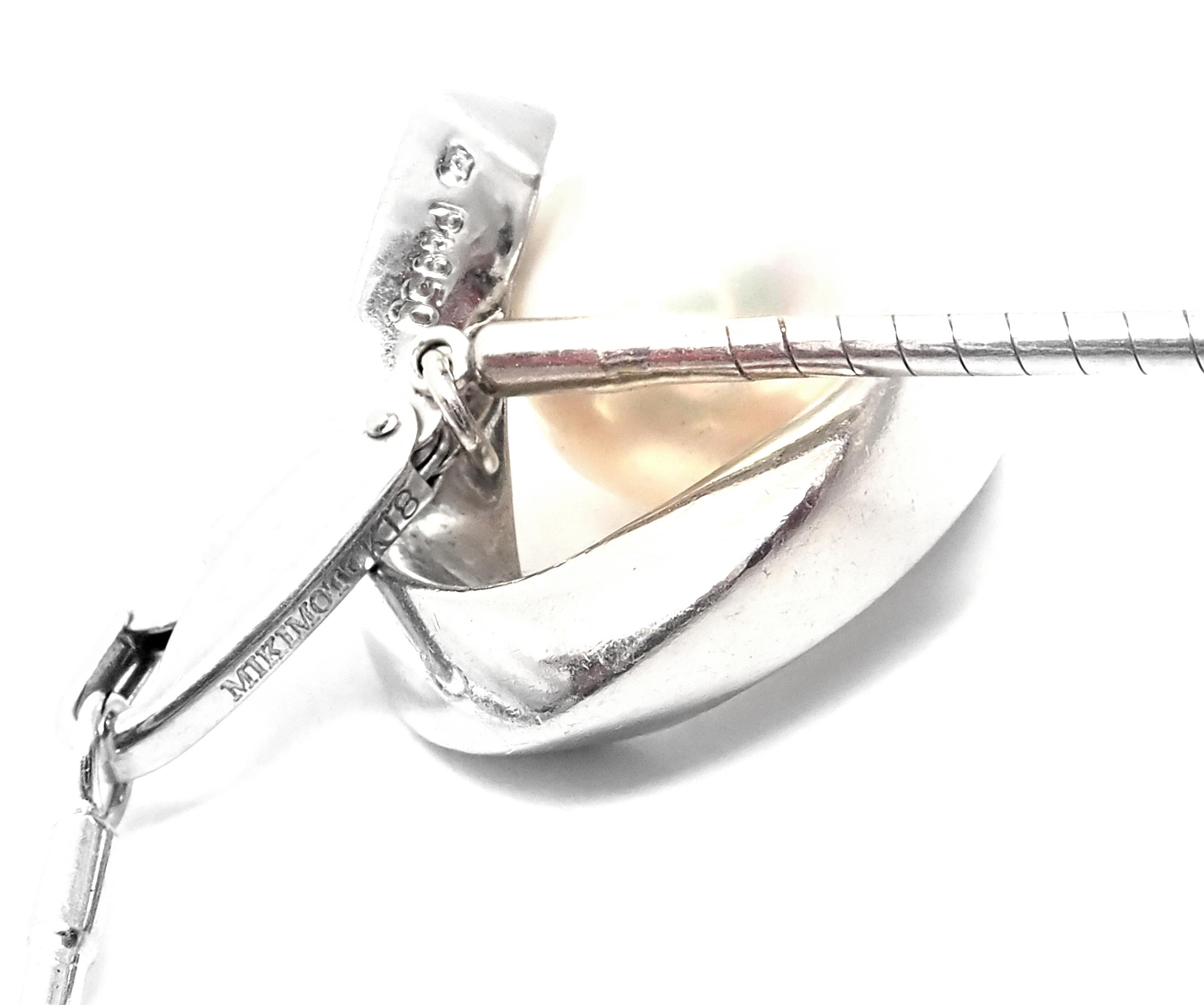 Mikimoto Diamond Akoya Cultured Pearl Platinum Pendant White Gold Chain Necklace For Sale 3