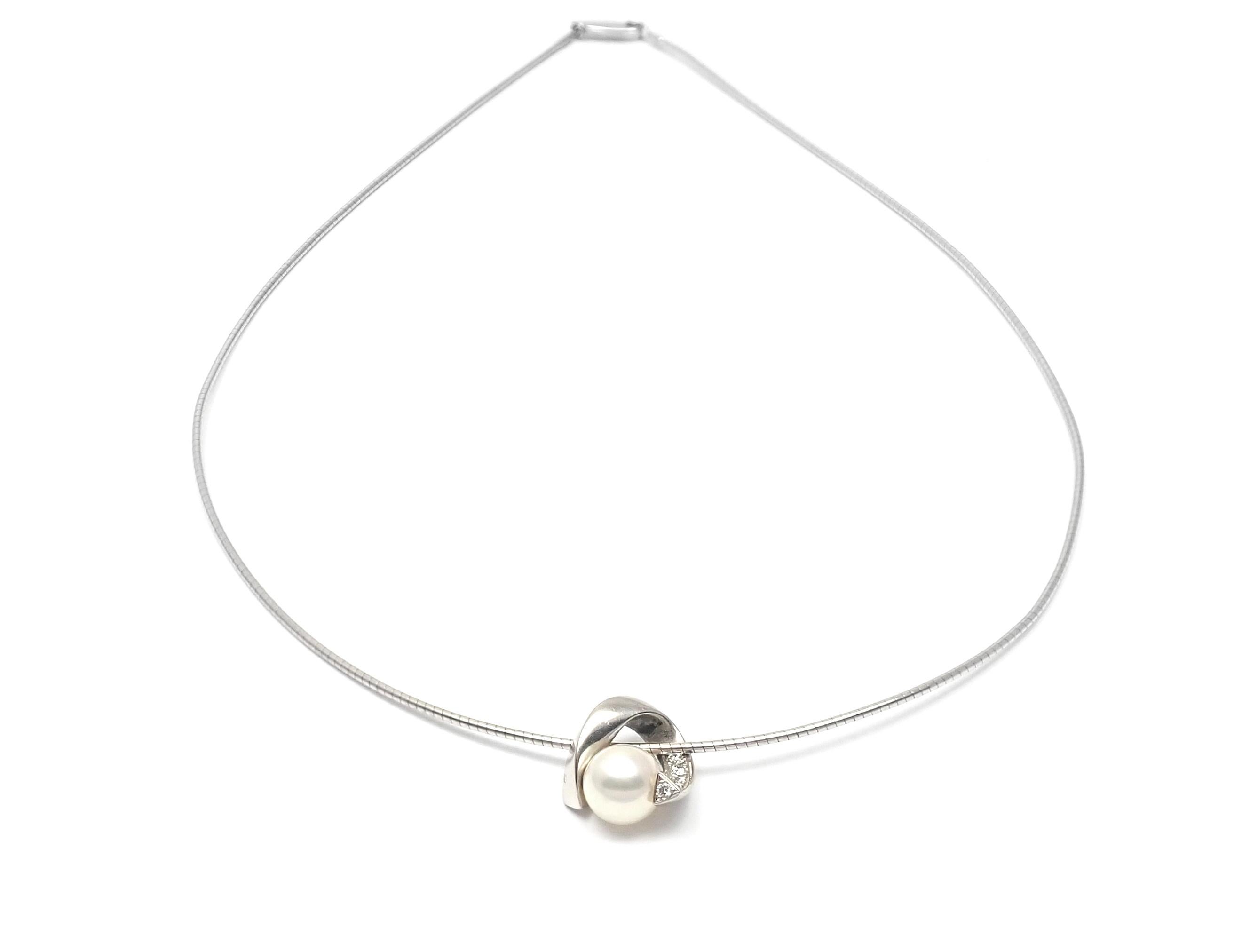 Mikimoto Diamond Akoya Cultured Pearl Platinum Pendant White Gold Chain Necklace For Sale 4