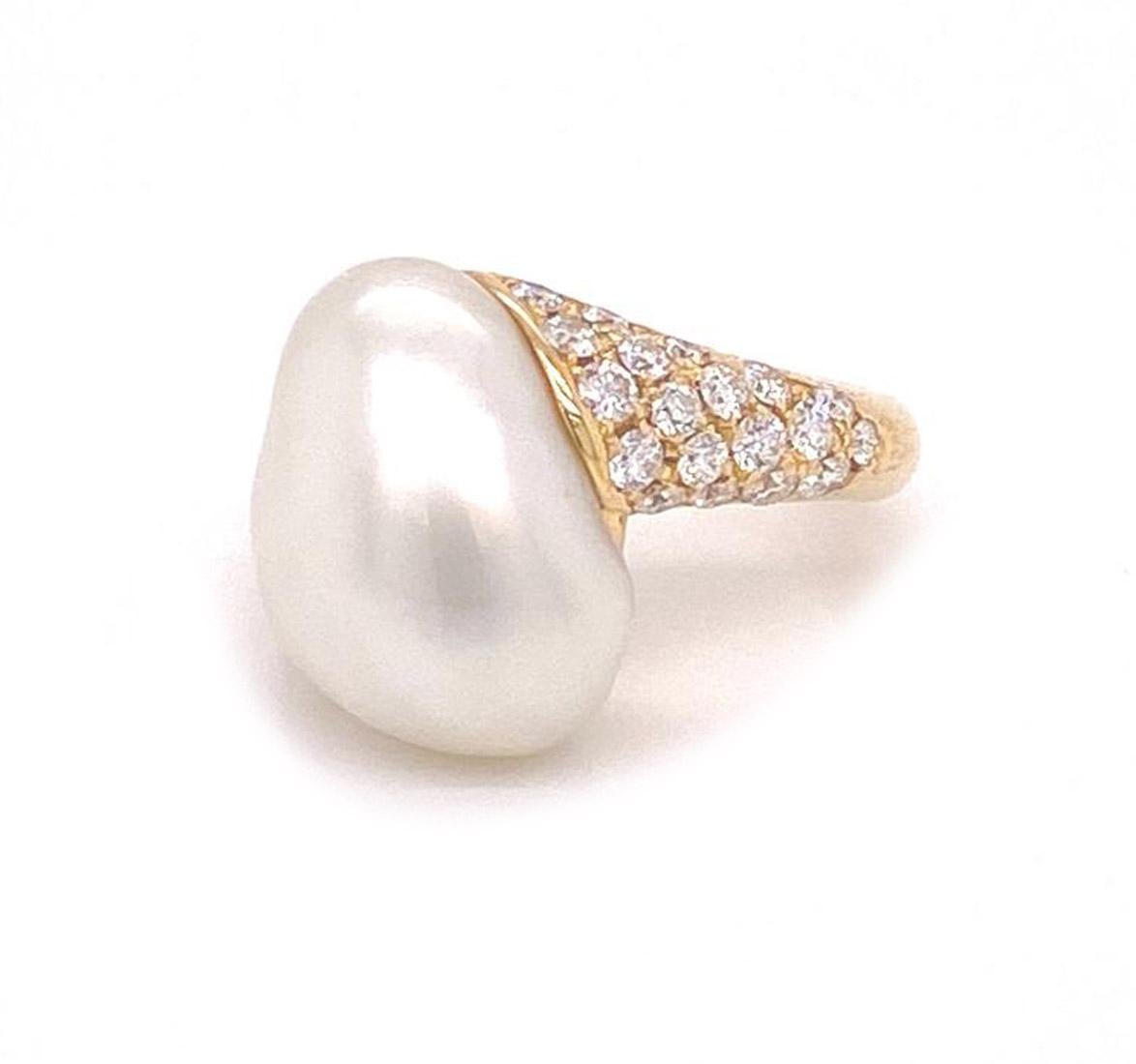Mikimoto Diamond Akoya Pearl 18k Yellow Gold Ring For Sale 4