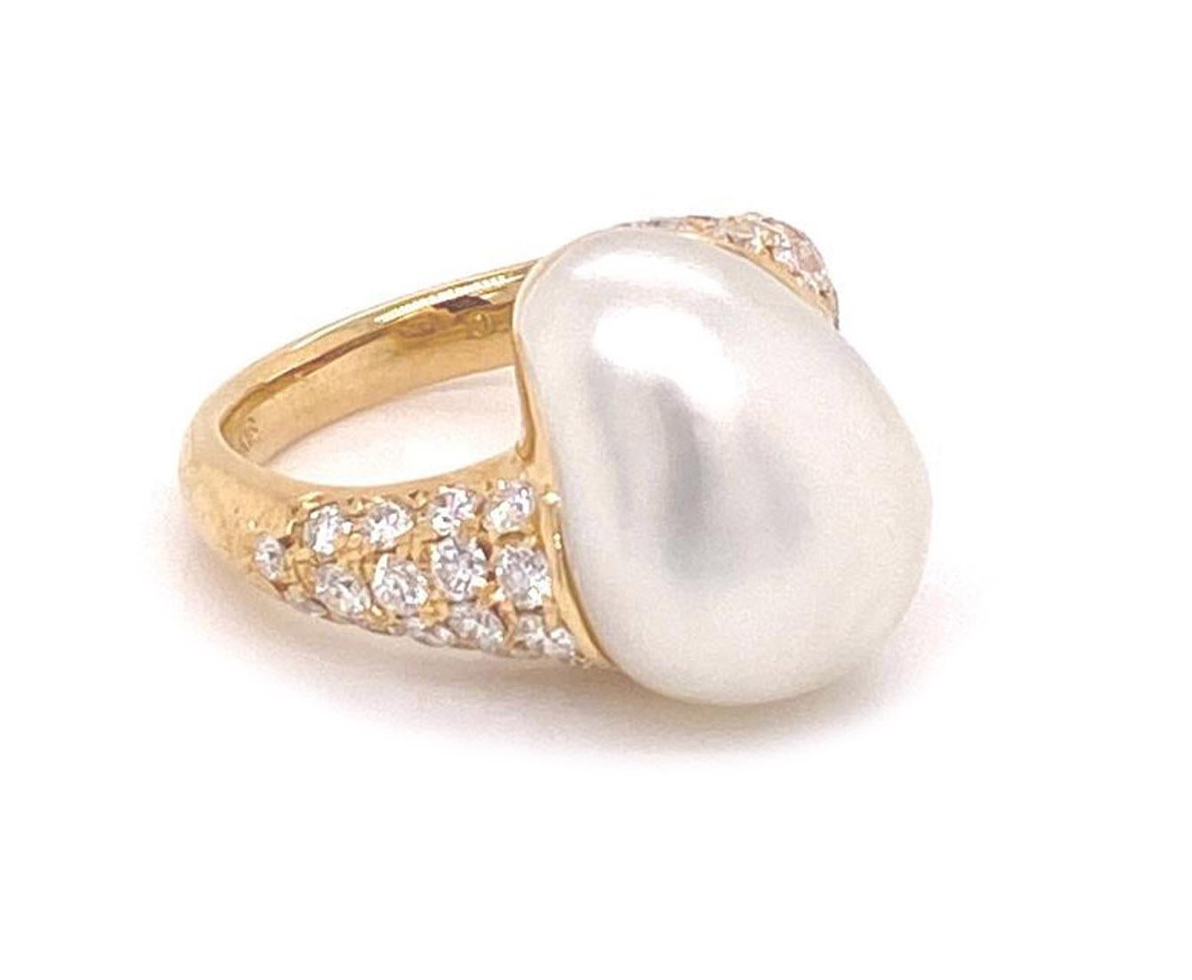Mikimoto Diamond Akoya Pearl 18k Yellow Gold Ring For Sale 5