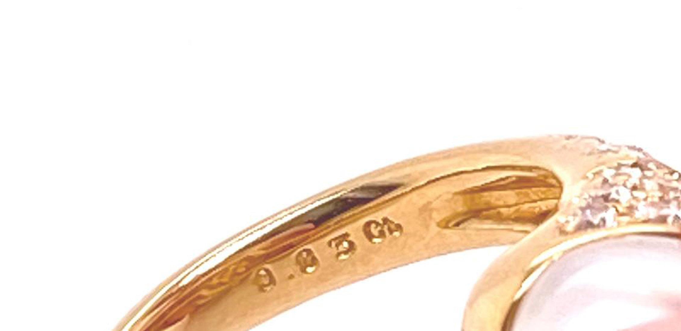 Mikimoto Diamond Akoya Pearl 18k Yellow Gold Ring For Sale 3