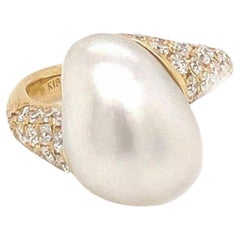 Mikimoto Bague en or jaune 18 carats avec perle Akoya et diamants