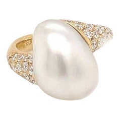 Mikimoto Diamond Akoya Pearl 18k Yellow Gold Ring - Size 4