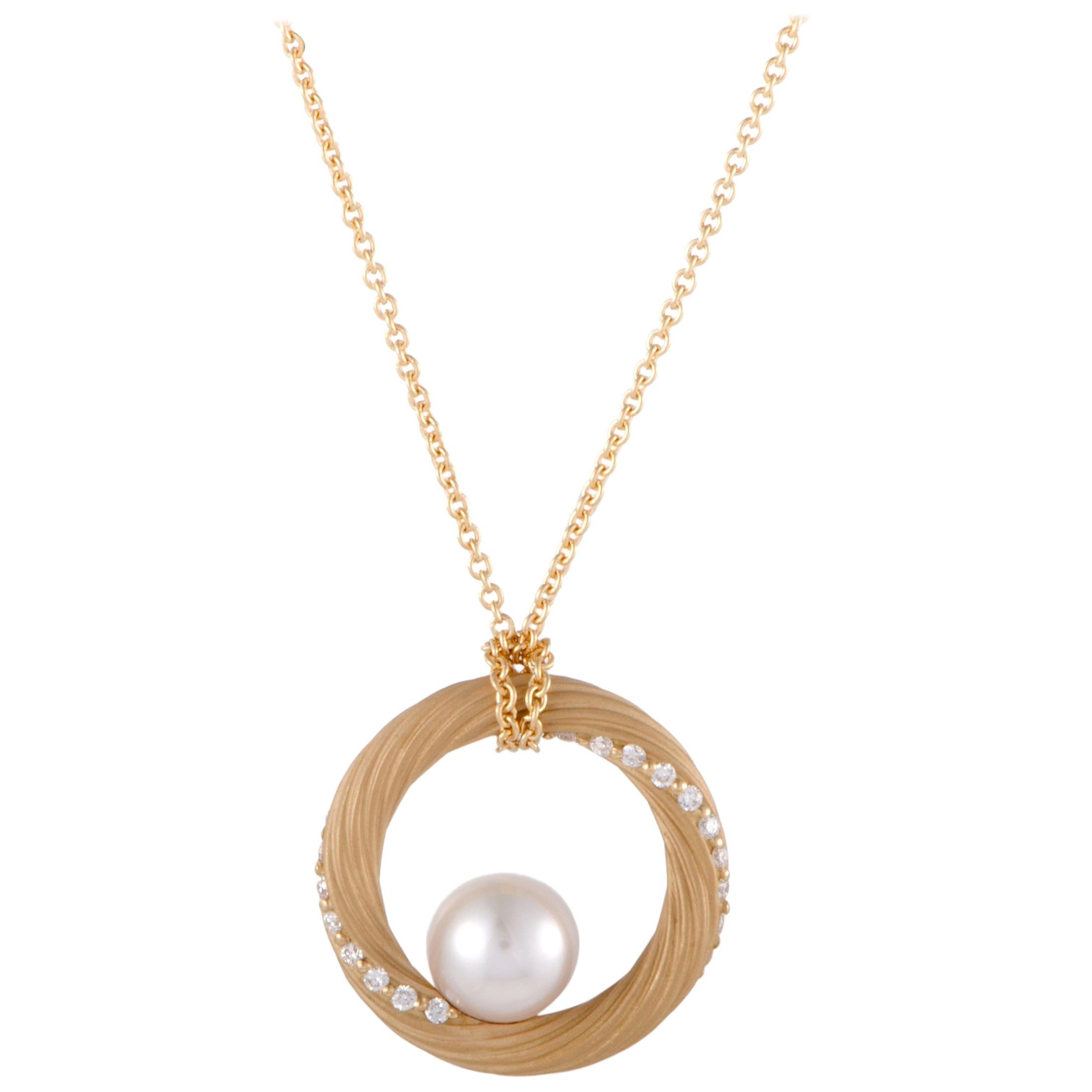 Mikimoto Diamond and Akoya Pearl Yellow Gold Circle Pendant Necklace