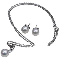 Used Mikimoto Diamond and Pearl Necklace and Earrings