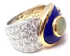 Mikimoto Diamond Cats Eye Blue Enamel Platinum and White Gold Band Ring