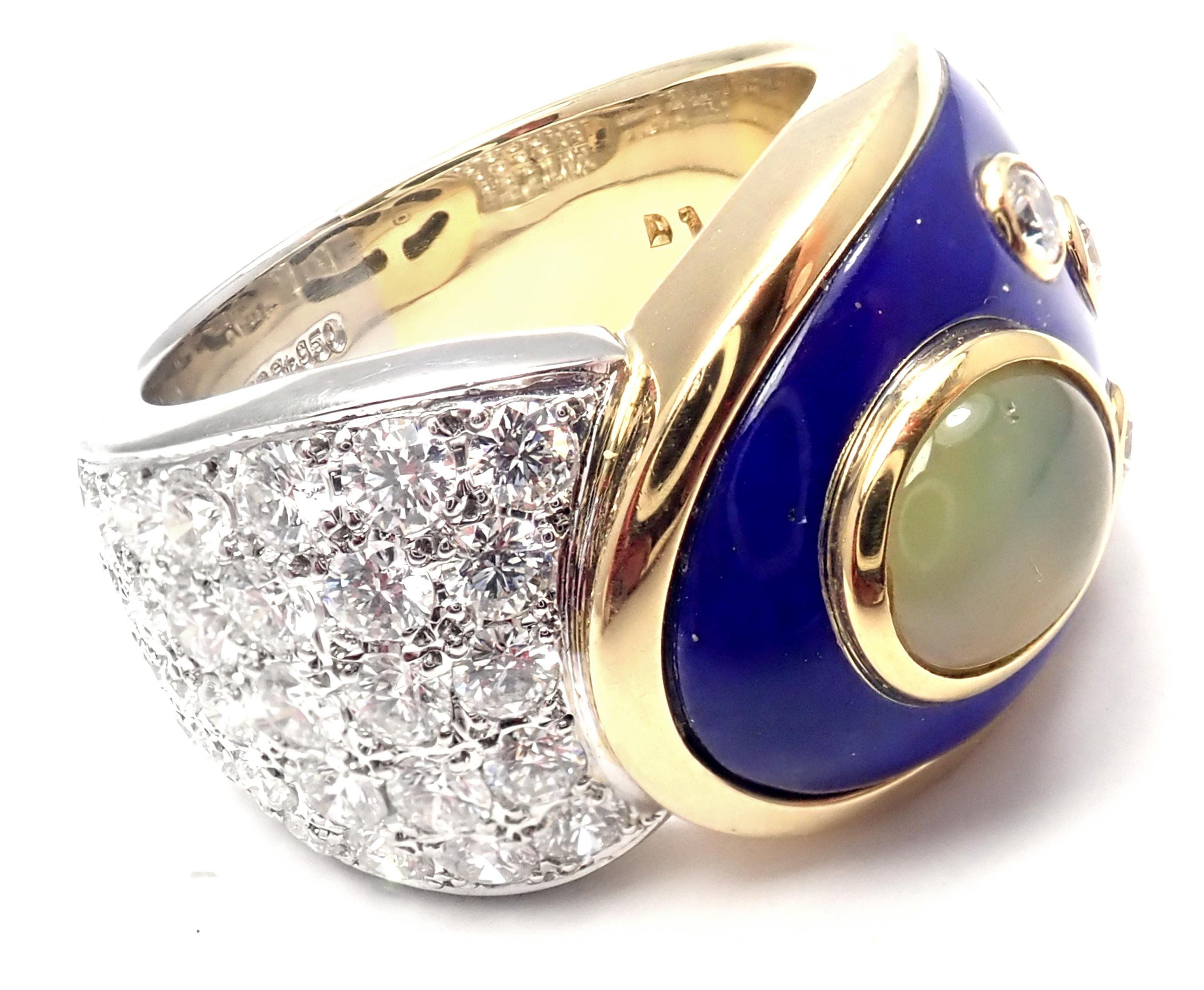 Mikimoto Ring aus Platin und Weißgold mit blauer Emaille und Diamanten im Zustand „Hervorragend“ im Angebot in Holland, PA