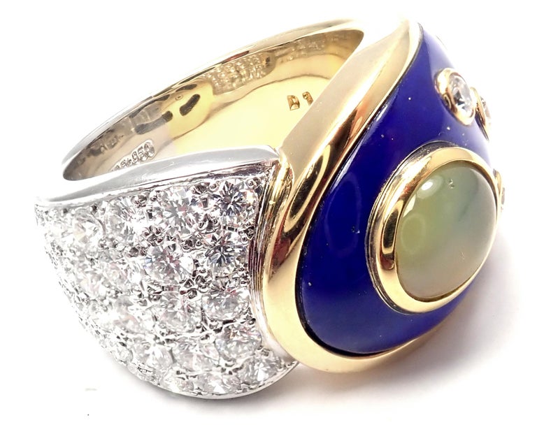Mikimoto Diamond Cats Eye Blue Enamel Platinum and White Gold Band Ring ...