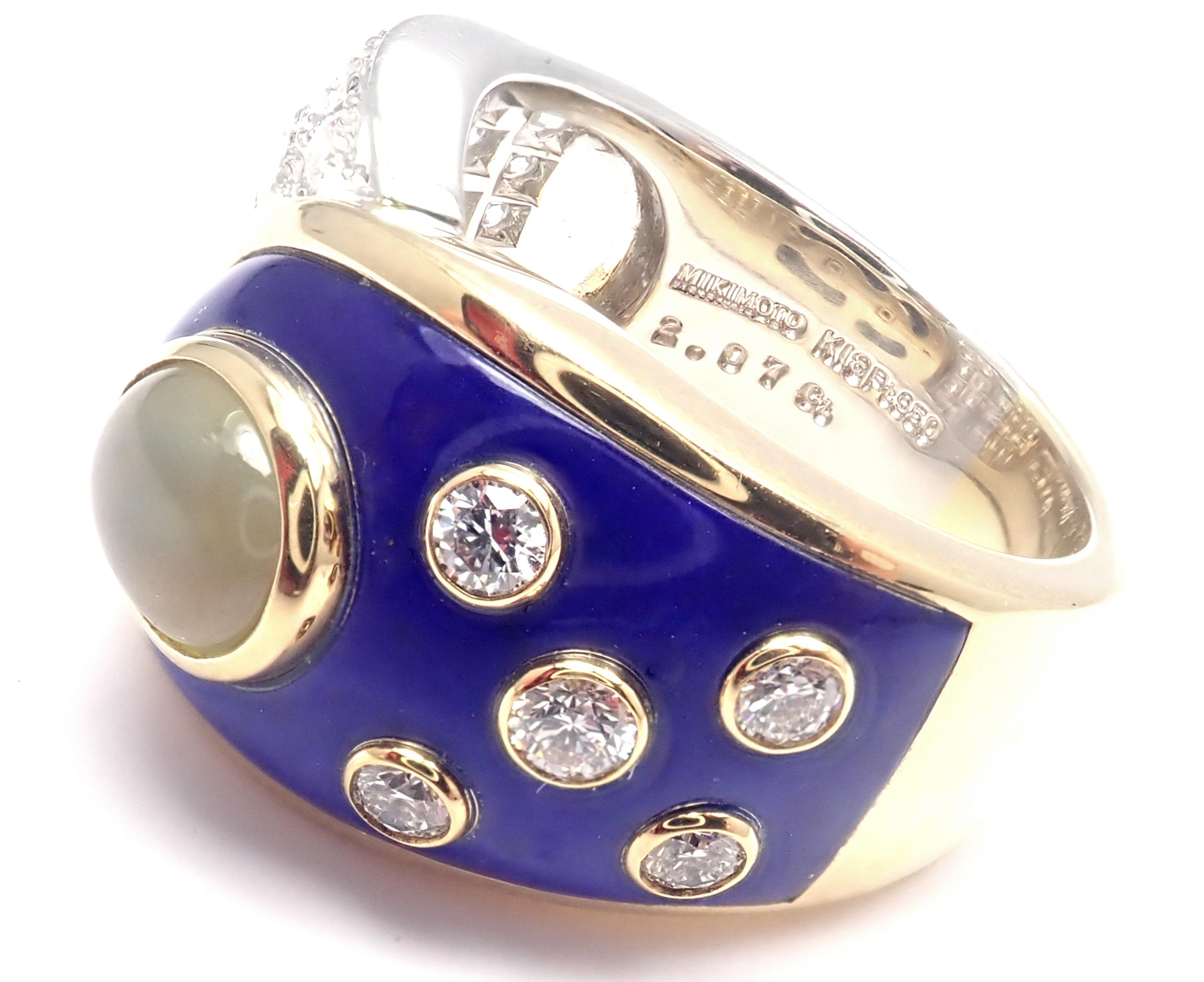 Mikimoto Ring aus Platin und Weißgold mit blauer Emaille und Diamanten für Damen oder Herren im Angebot
