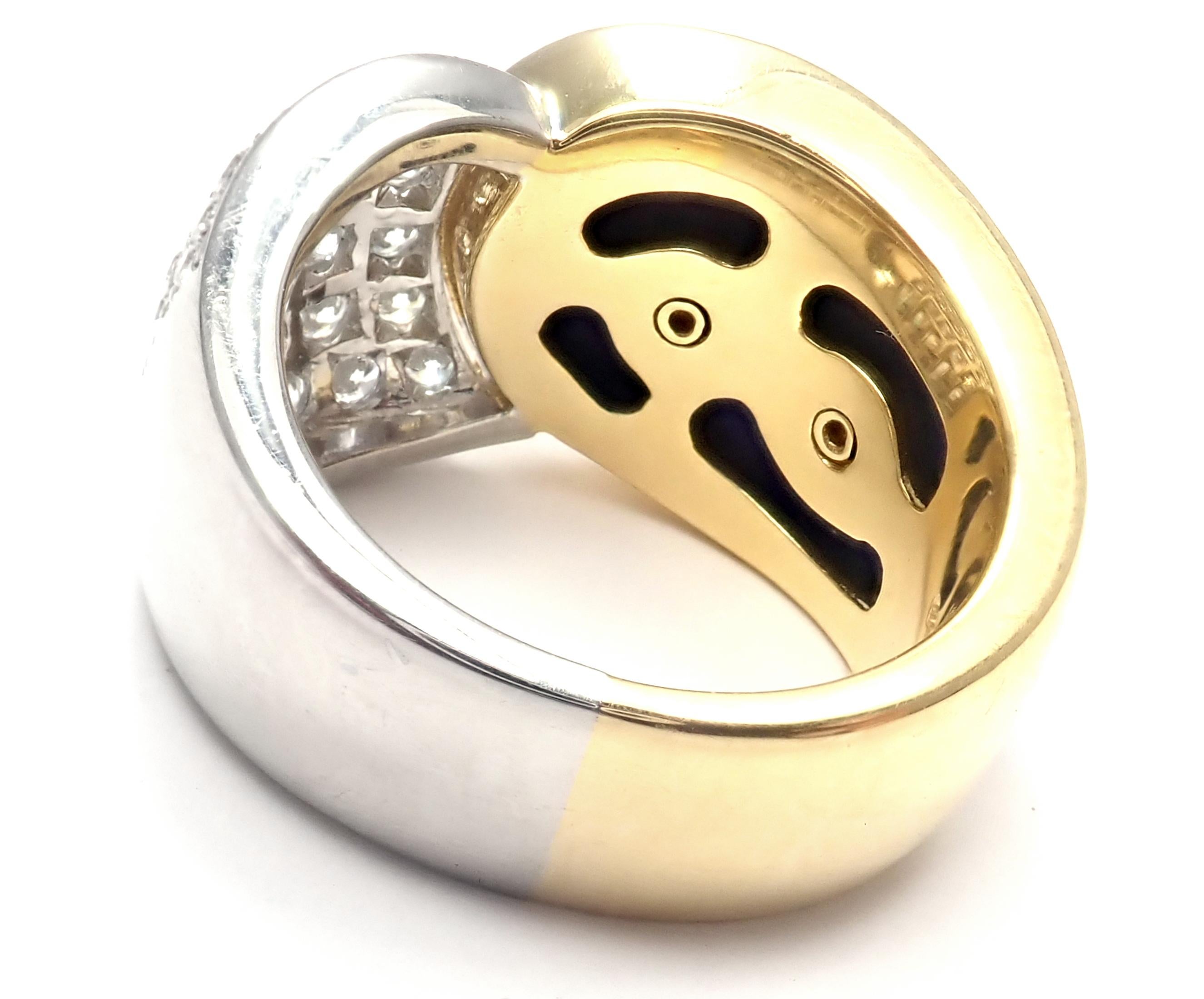 Women's or Men's Mikimoto Diamond Cats Eye Blue Enamel Platinum and White Gold Band Ring For Sale