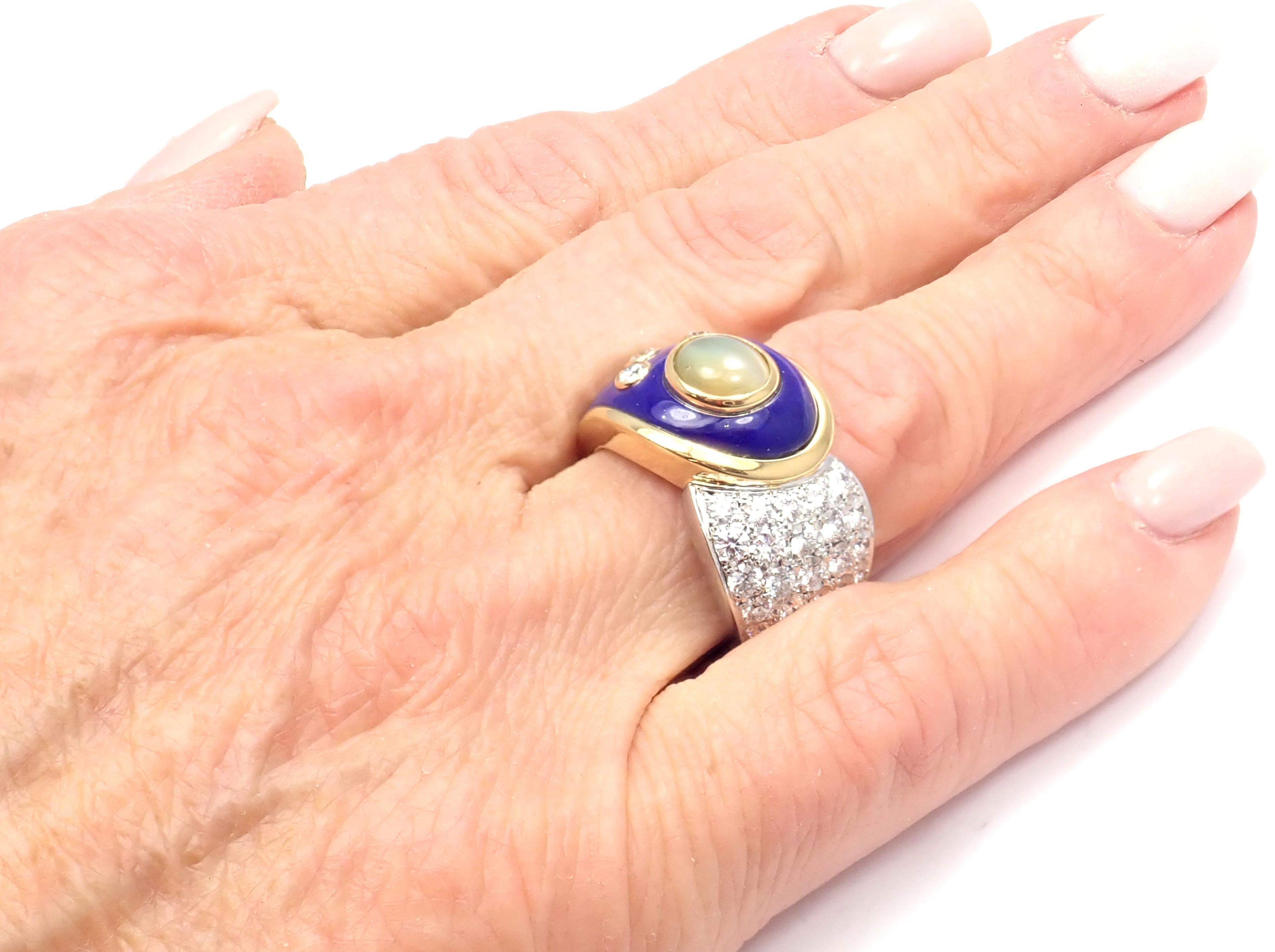 Mikimoto Ring aus Platin und Weißgold mit blauer Emaille und Diamanten im Angebot 5