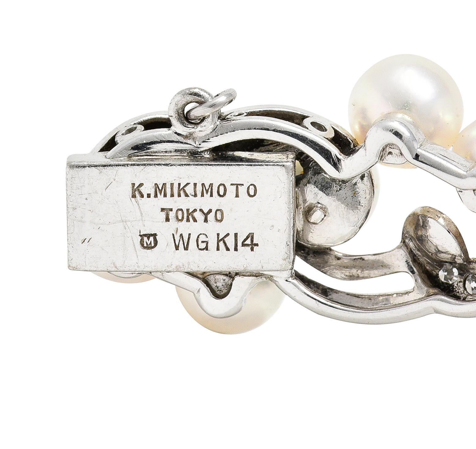 Mikimoto Diamond Cultured Pearl 14 Karat White Gold Scrolling Ribbon Bracelet 1