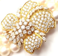 Mikimoto Diamond Flower Triple Strand Pearl Yellow Gold Necklace