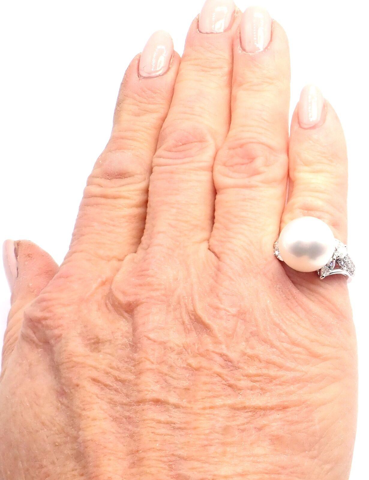 Mikimoto Diamond Large 12.5mm South Sea Pearl Platinum Ring For Sale 6