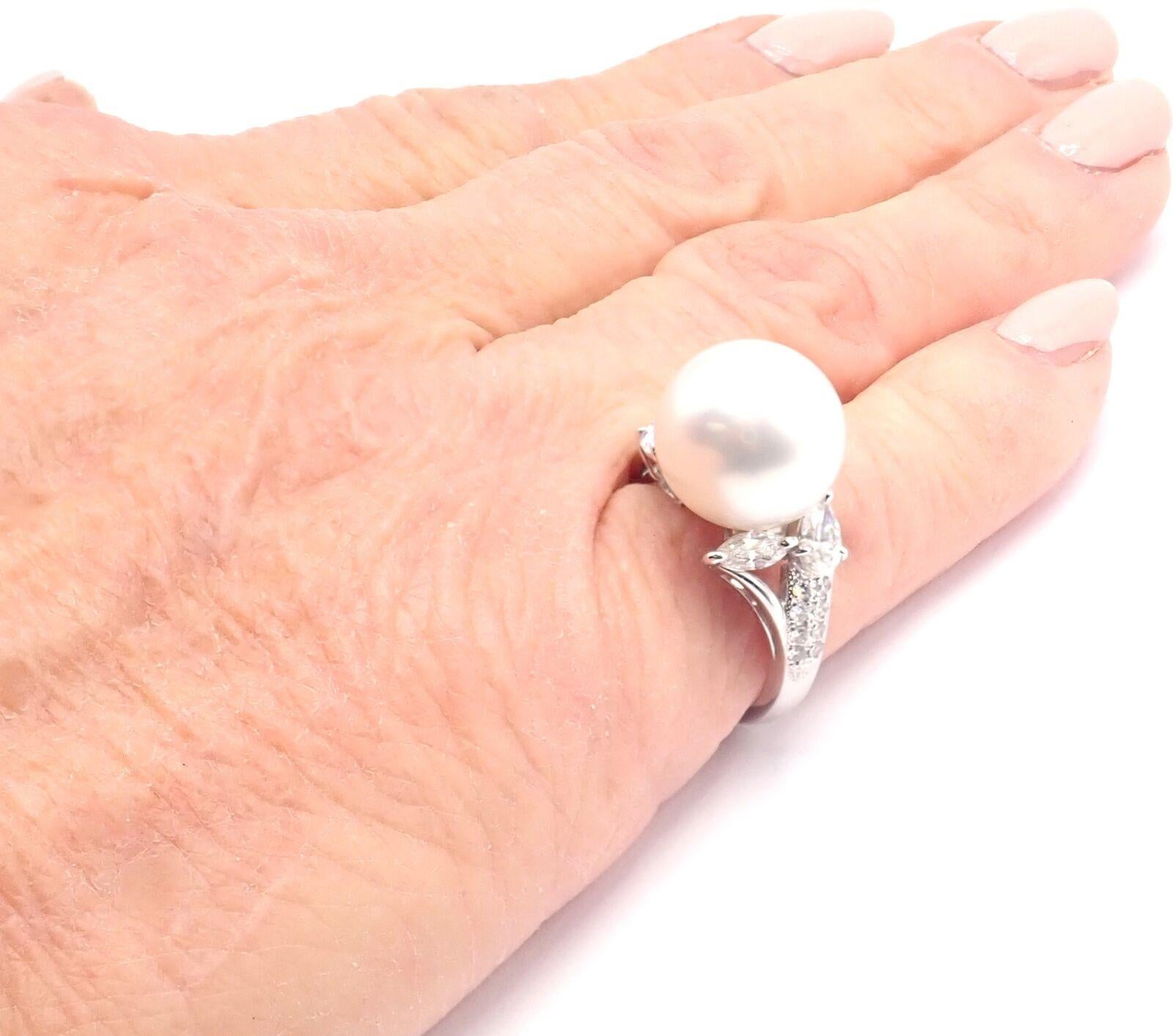 Brilliant Cut Mikimoto Diamond Large 12.5mm South Sea Pearl Platinum Ring For Sale