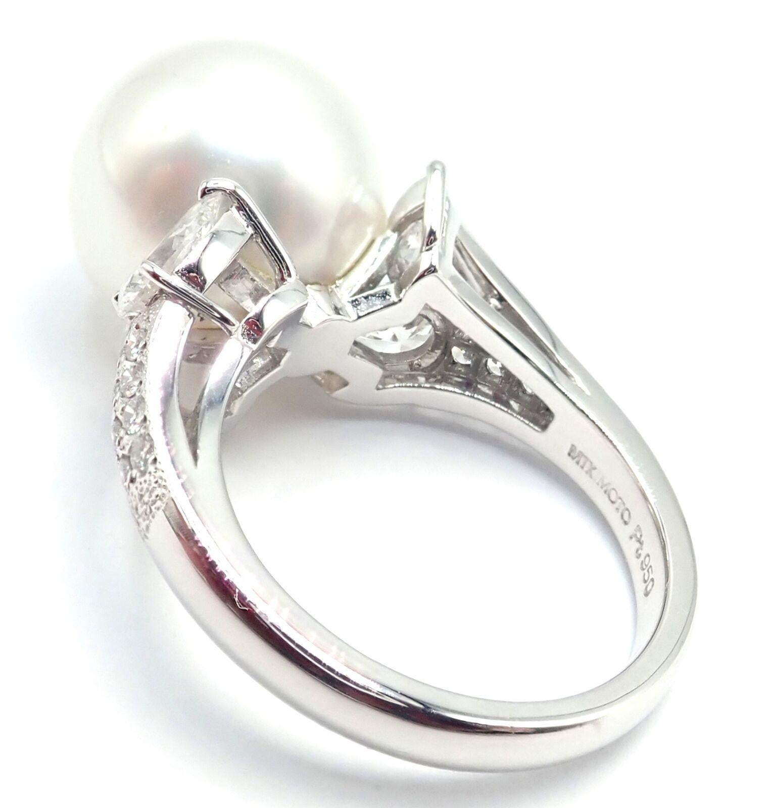 Women's or Men's Mikimoto Diamond Large 12.5mm South Sea Pearl Platinum Ring For Sale
