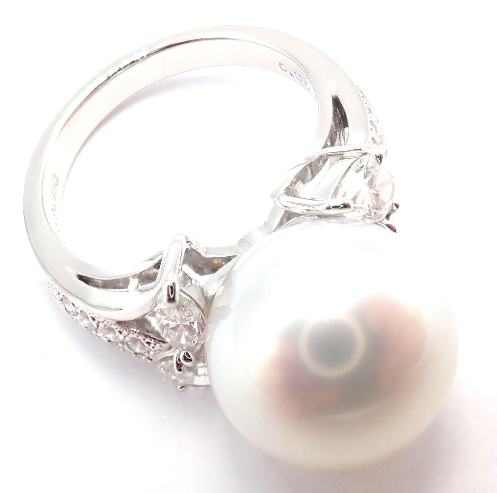 Mikimoto Diamond Large 12.5mm South Sea Pearl Platinum Ring For Sale 3
