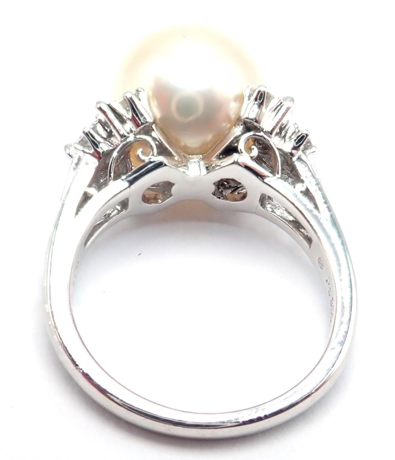 Brilliant Cut Mikimoto Diamond Large 12mm South Sea Pearl Platinum Ring For Sale